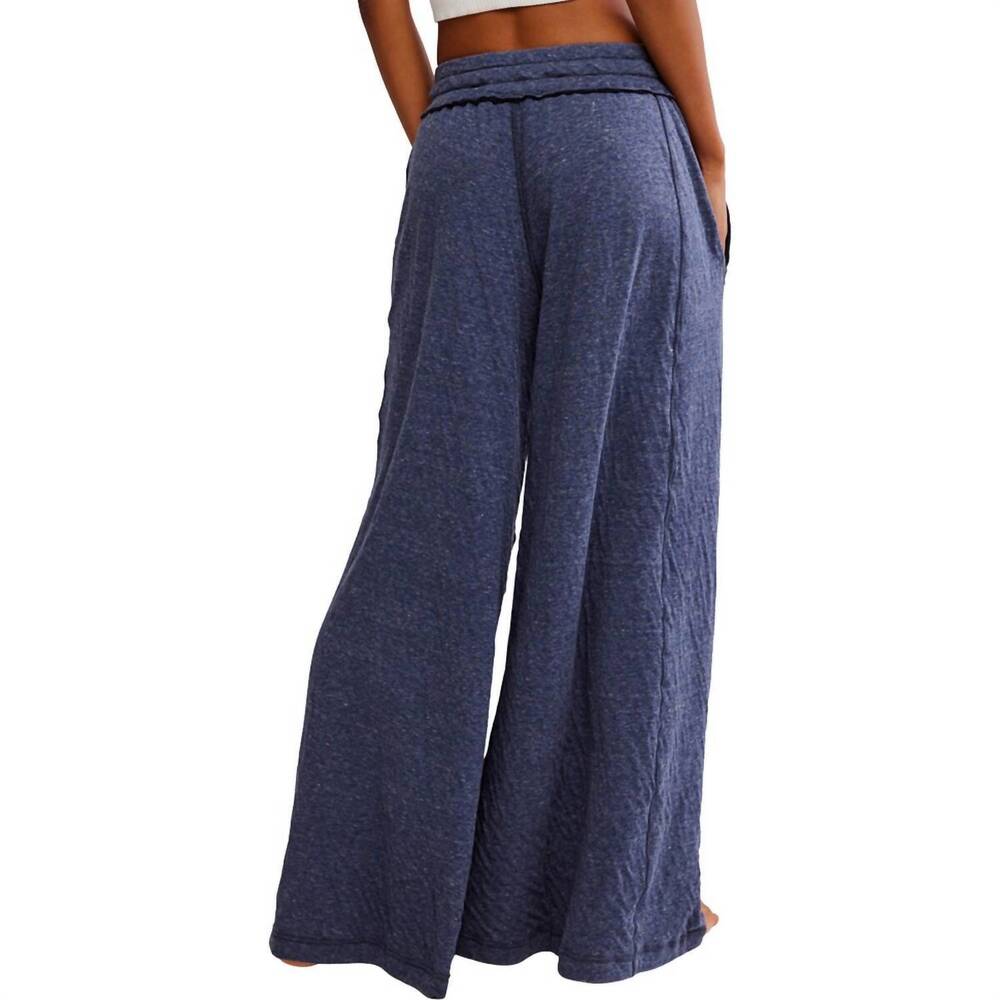NEW FREE PEOPLE wait a minute wide leg lounge pants in navy heather combo - Picture 3 of 4